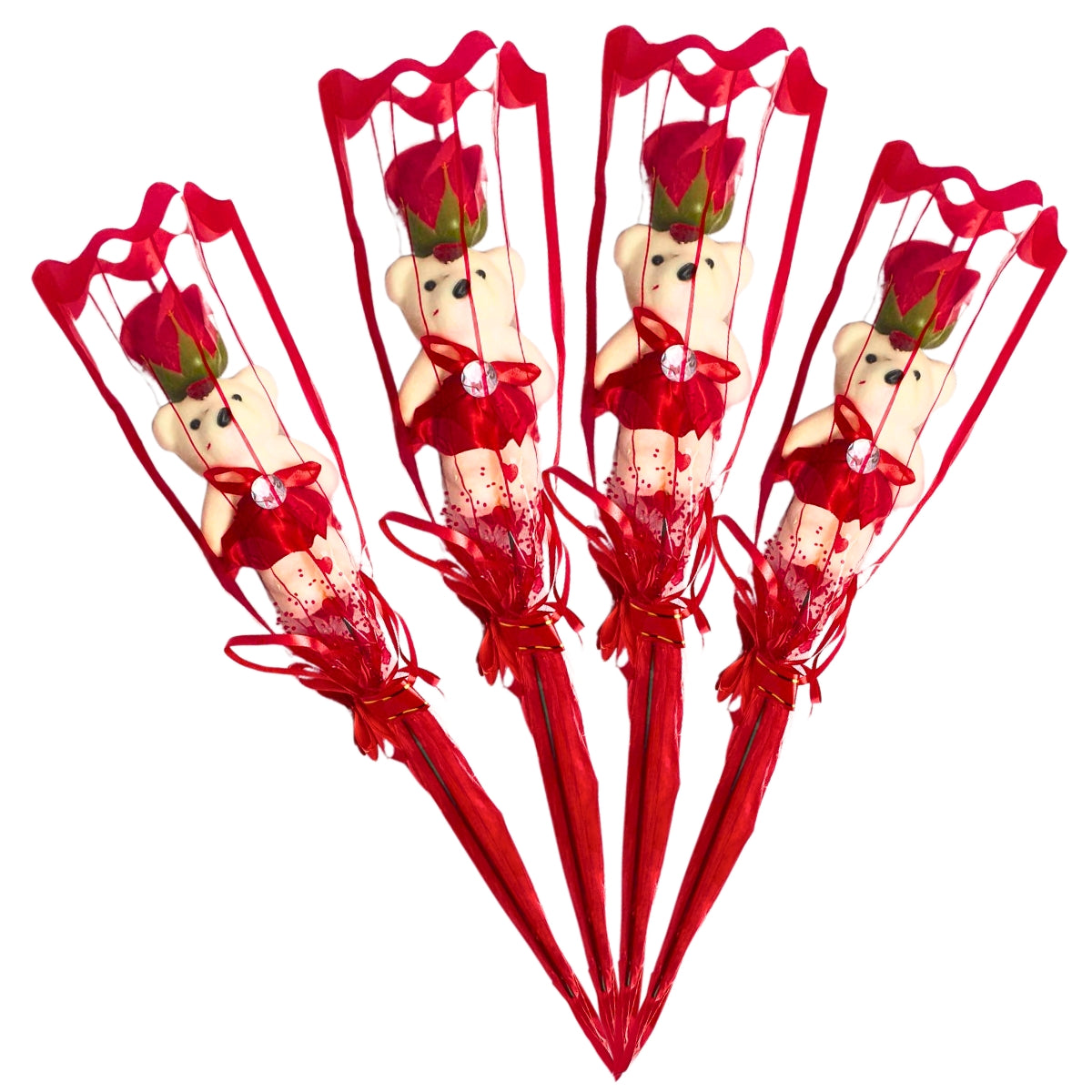 Kit 4 Rosas Vermelhas com Ursinho De Pelúcia - Dia das Mães e Dia dos Namorados Kit 4 Rosas Vermelhas com Ursinho De Pelúcia - Dia das Mães e Dia dos Namorados